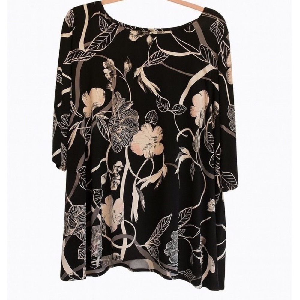 Alfani Floral Slip-On Dress – Size Large – Black with White & Pale Pink Accents